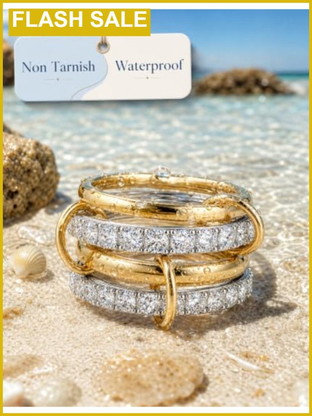 18K Gold Plated Stackable Rings Set Cubic Zirconia Interlocked Stacking Rings - Picture 5 of 6